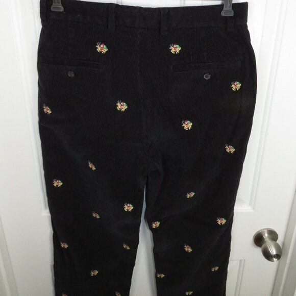 Brooks Brothers Black Corduroy Pants Embroidered Christmas Santa Reindeer 31x30 - Picture 6 of 6